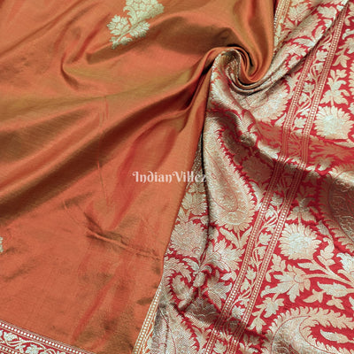 Orange Dual Tone Floral Motif Designer Banarasi Silk Saree