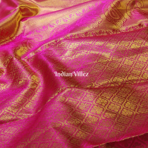 Pink Dual Tone Kanchipuram Tissue Silk Saree