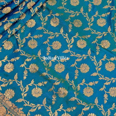 Sky Blue Floral Banarasi Katan Silk Saree