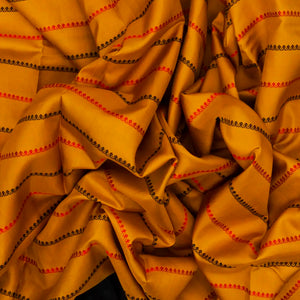 Mustard Handloom Soft Silk Saree With Beldari Stripes & Ganga Jamuna Border