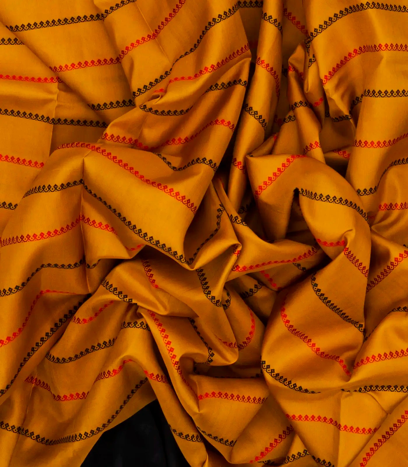 Mustard Handloom Soft Silk Saree With Beldari Stripes & Ganga Jamuna Border