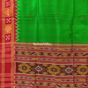 Green Plain Buta With Pasapali Border Odisha Handloom Khandua Silk Saree