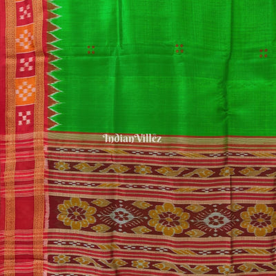 Green Plain Buta With Pasapali Border Odisha Handloom Khandua Silk Saree