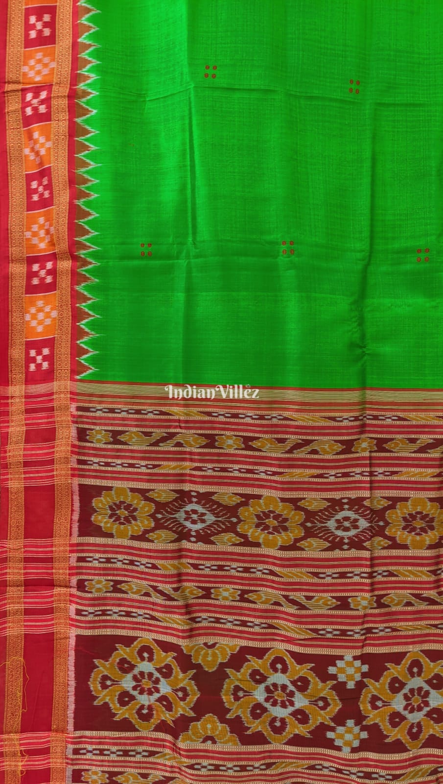 Green Plain Buta With Pasapali Border Odisha Handloom Khandua Silk Saree