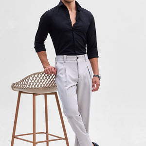 Black Slim Fit Self-Design Shirt