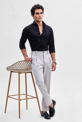 Black Slim Fit Self-Design Shirt