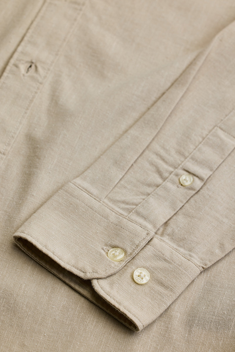 Beige Solid Oxford Shirt