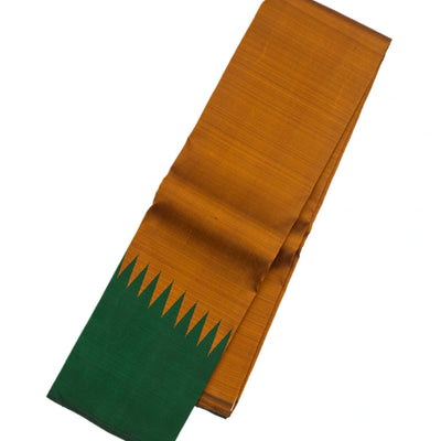 Oil Mustard Handloom Kanchipuram Silk Saree With Green Border