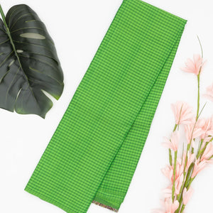 Green Handloom Kanchipuram Silk Saree With Poppyseed Checks