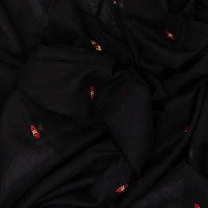 Black Handloom Bengal Cotton Saree With Diamond Motifs