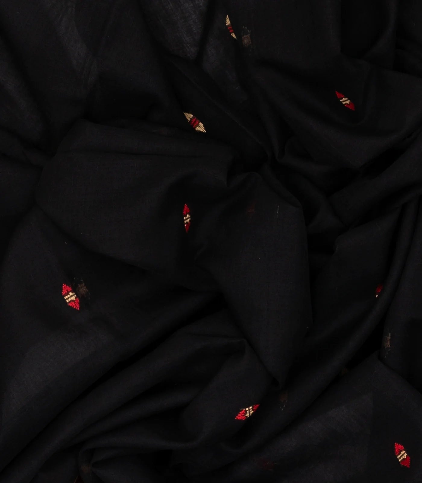 Black Handloom Bengal Cotton Saree With Diamond Motifs