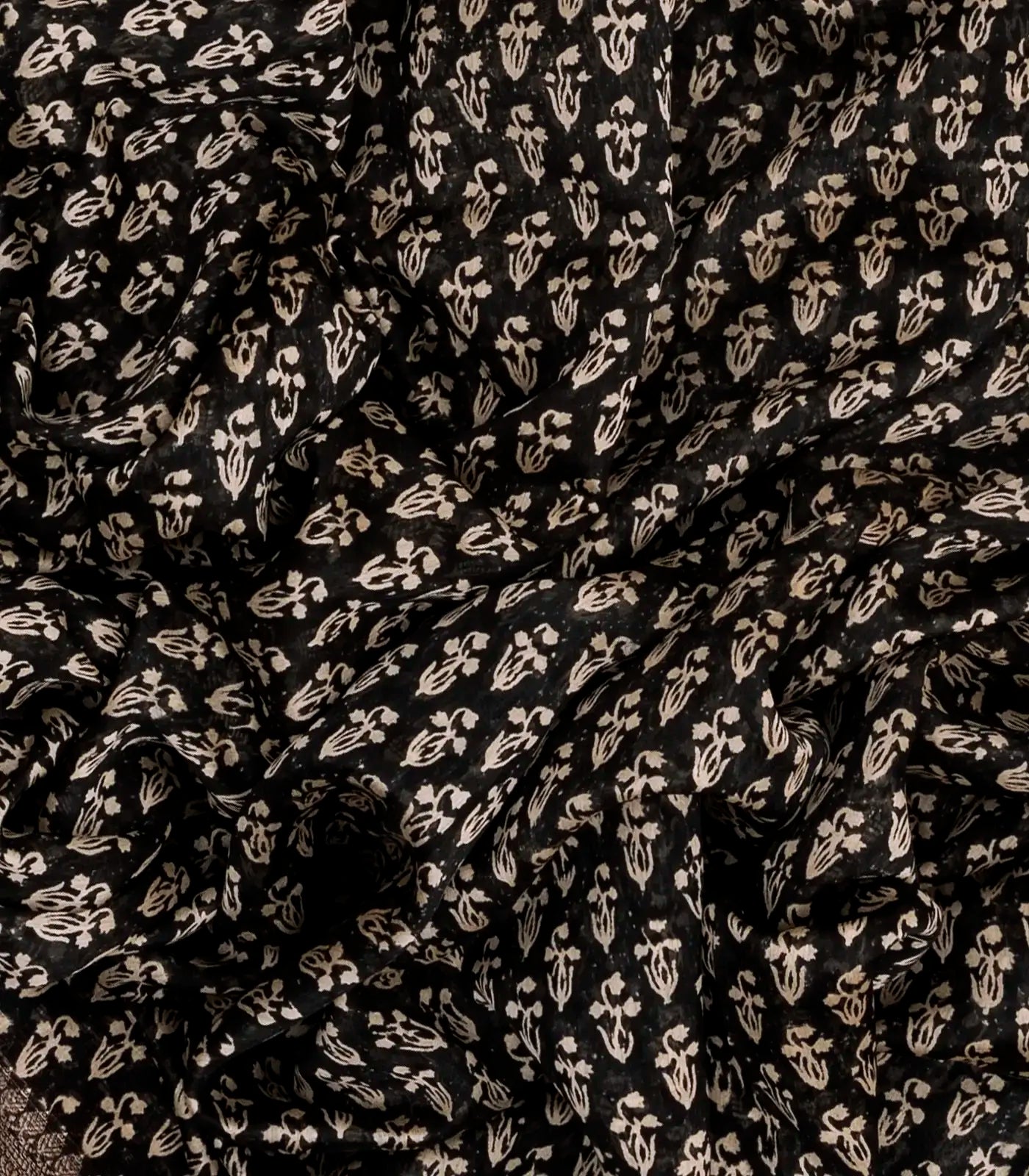 Black Woven Chanderi Printed Cotton Saree With zari Border