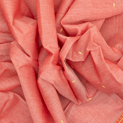 Peach Bengal Cotton Saree With Diamond Motifs