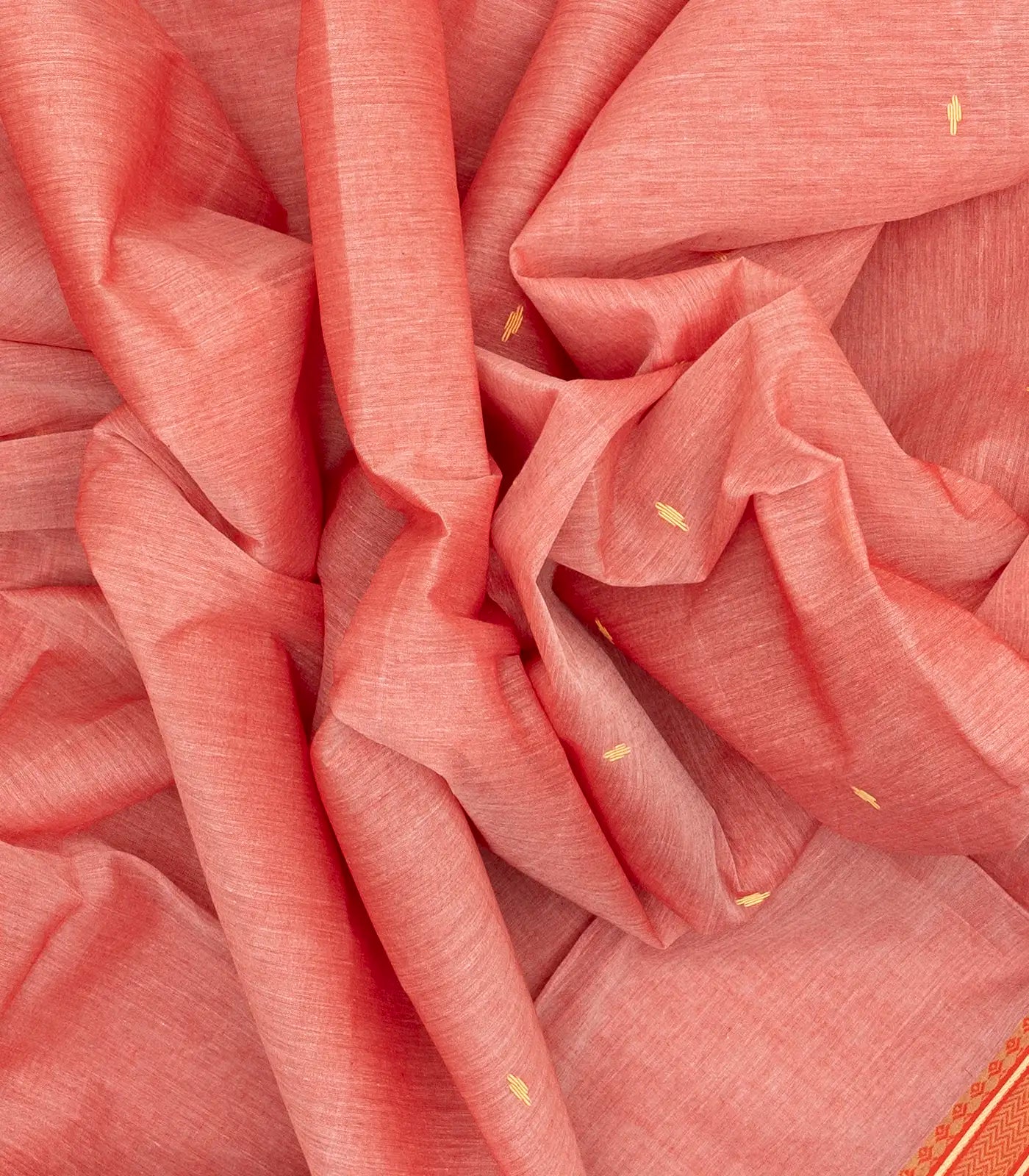 Peach Bengal Cotton Saree With Diamond Motifs