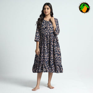 Blue - Bindaas Art Block Printed Cotton Dress