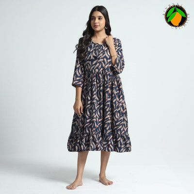 Blue - Bindaas Art Block Printed Cotton Dress