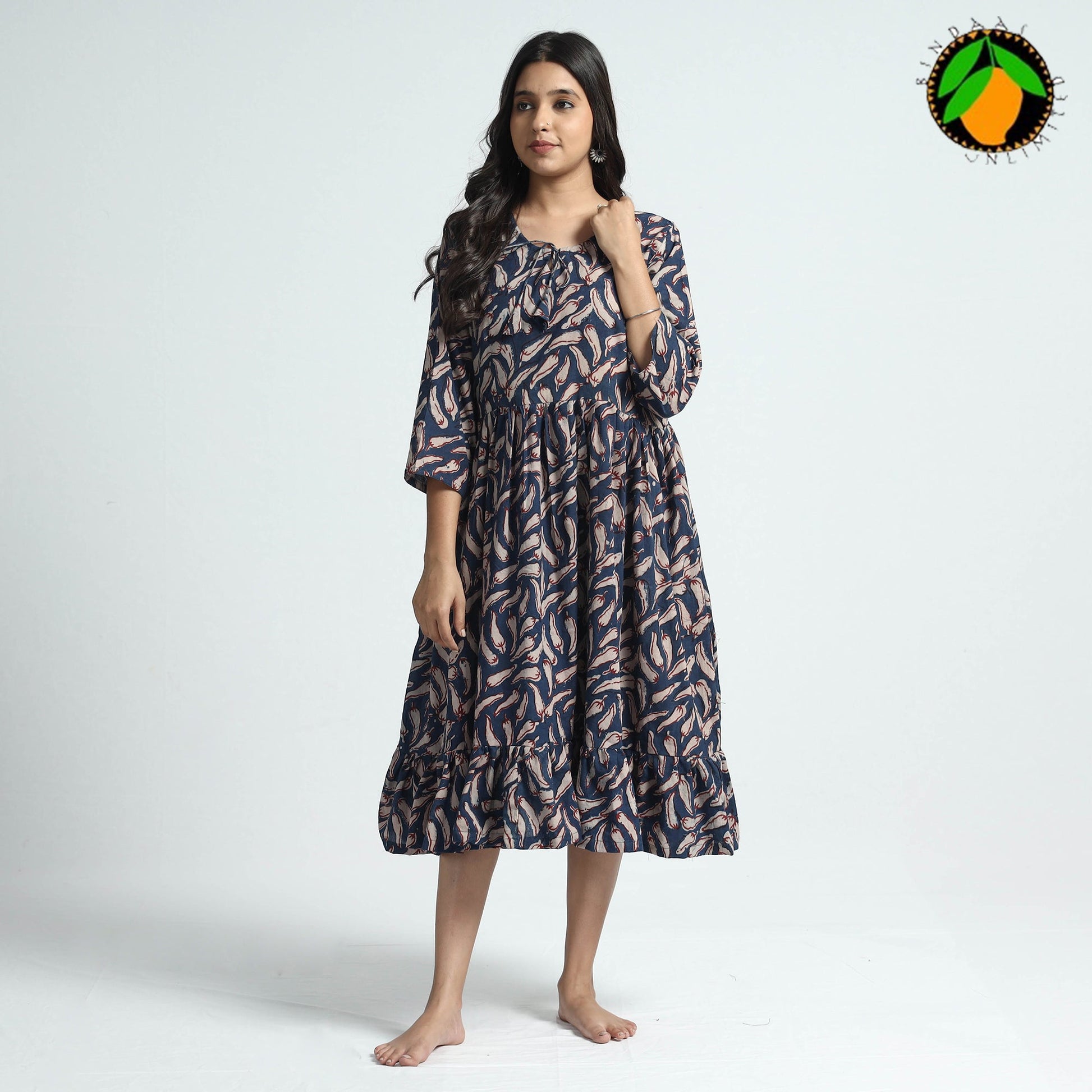 Blue - Bindaas Art Block Printed Cotton Dress