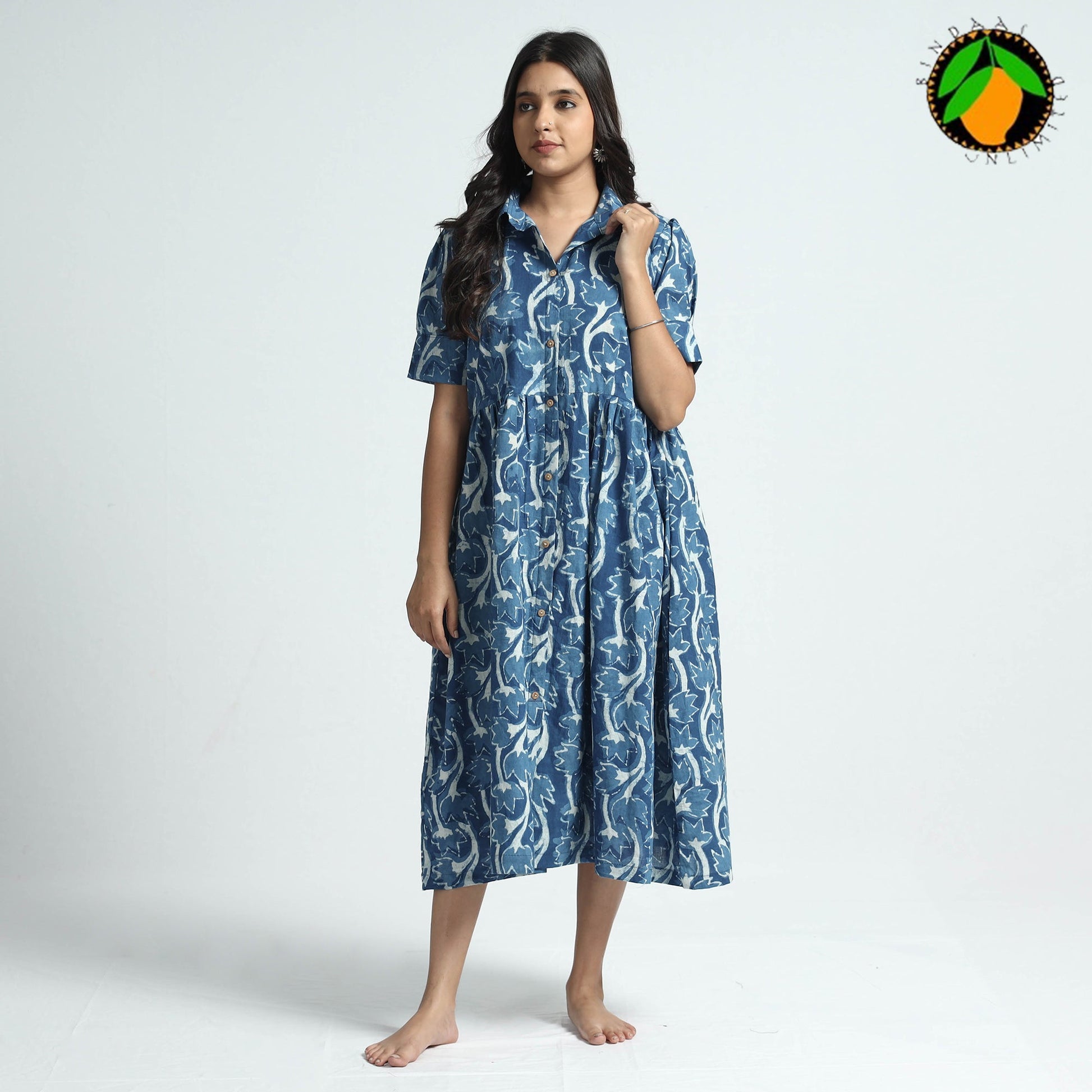 Blue - Bindaas Art Block Printed Cotton Dress