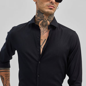 Black Textured Slim Fit Shirt