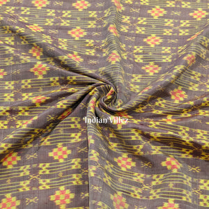 Grey Yellow Small Pasapali Sambalpuri Ikat Silk Fabric