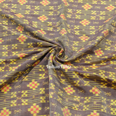 Grey Yellow Small Pasapali Sambalpuri Ikat Silk Fabric