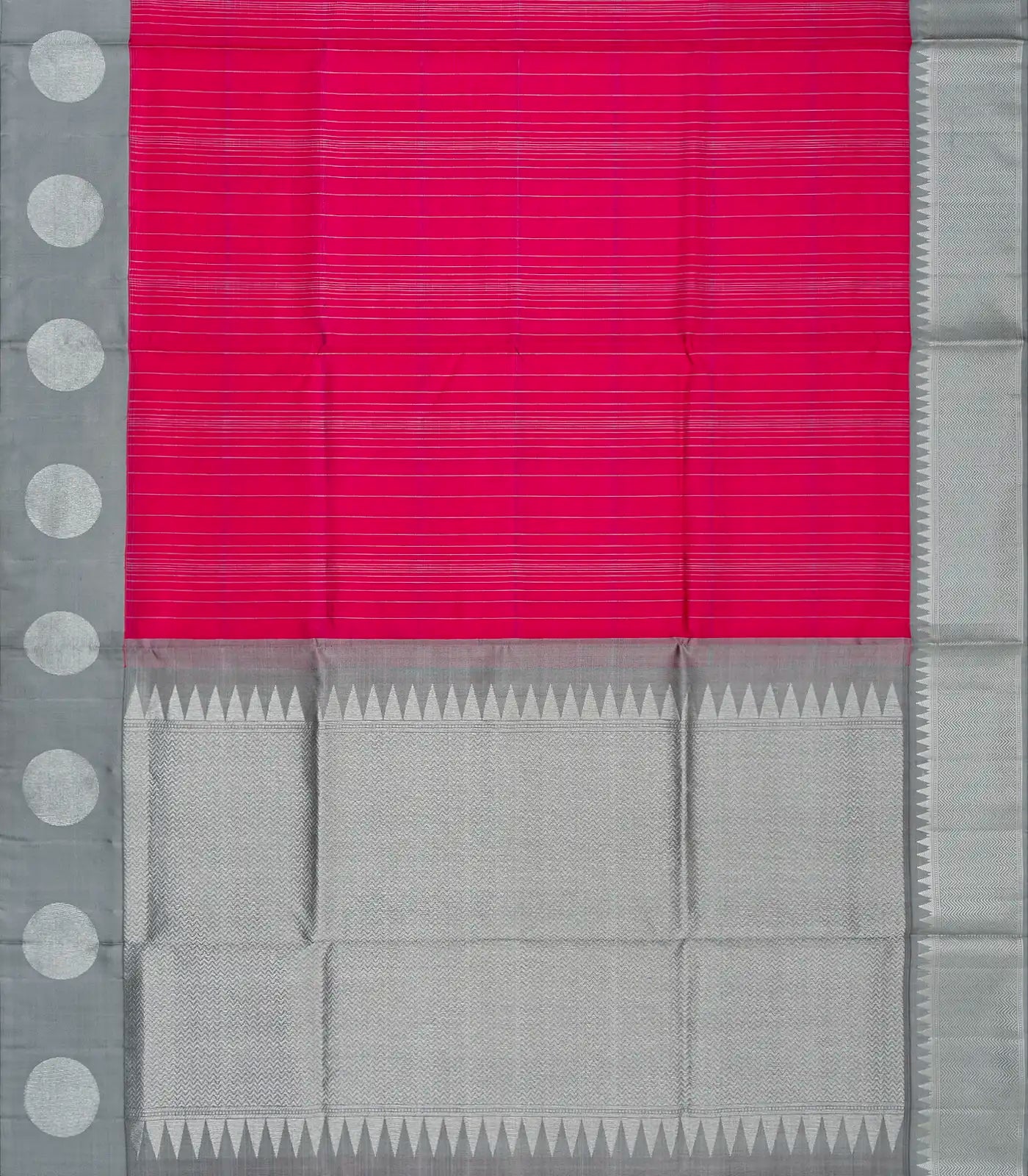 Pink Handloom Kora Silk Saree With Abstract Checks & Grey Border