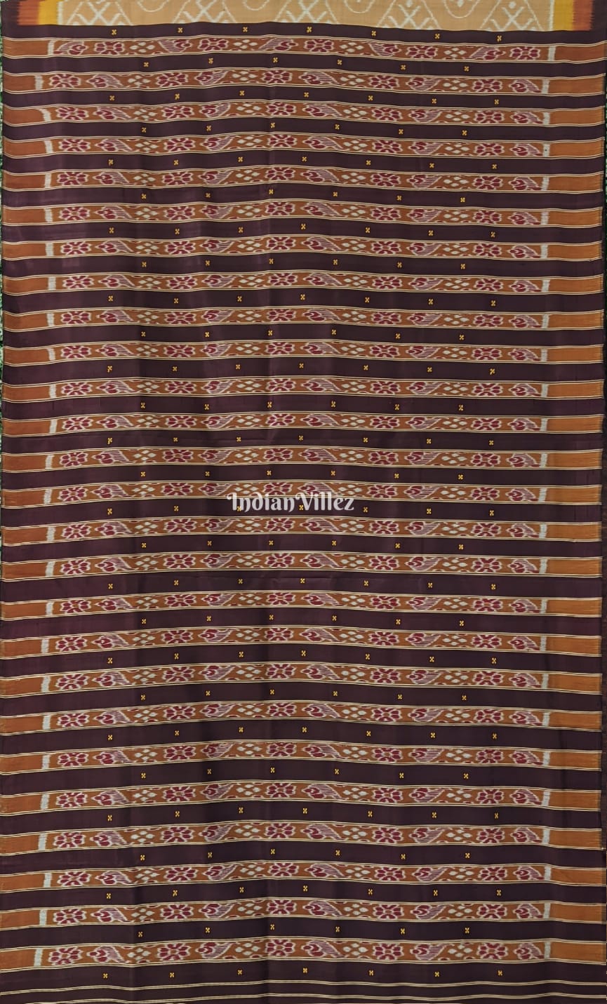 Peach Odisha Ikat Contemporary Silk Saree with Double Pallu