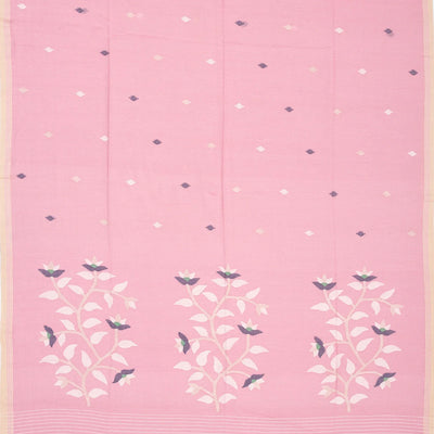 Baby Pink Handloom Bengal Cotton Saree With Buttas
