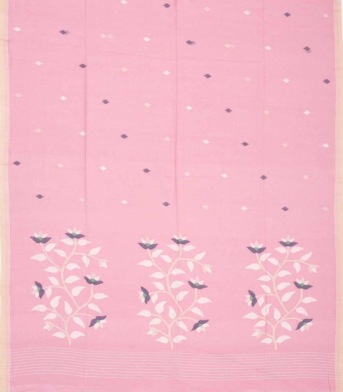 Baby Pink Handloom Bengal Cotton Saree With Buttas