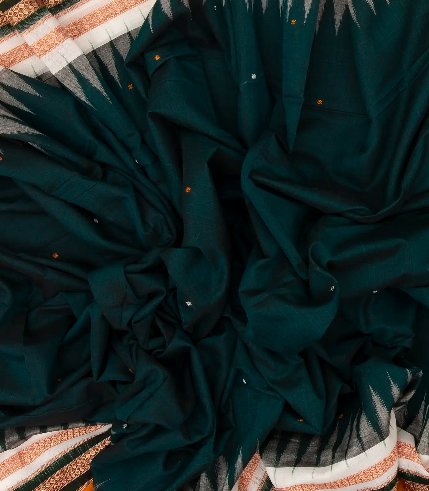 Teal Handloom Orissa Cotton Saree With Mustard Tie & Dye Motifs