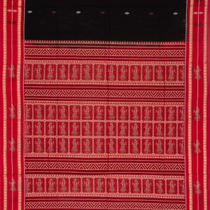 Black Handloom Orissa Cotton Saree With Contrast Pink Border