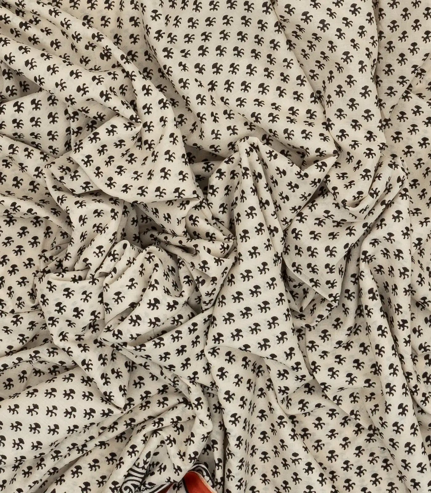 White Woven Jaipur Cotton Saree With Printed Floral Motifs