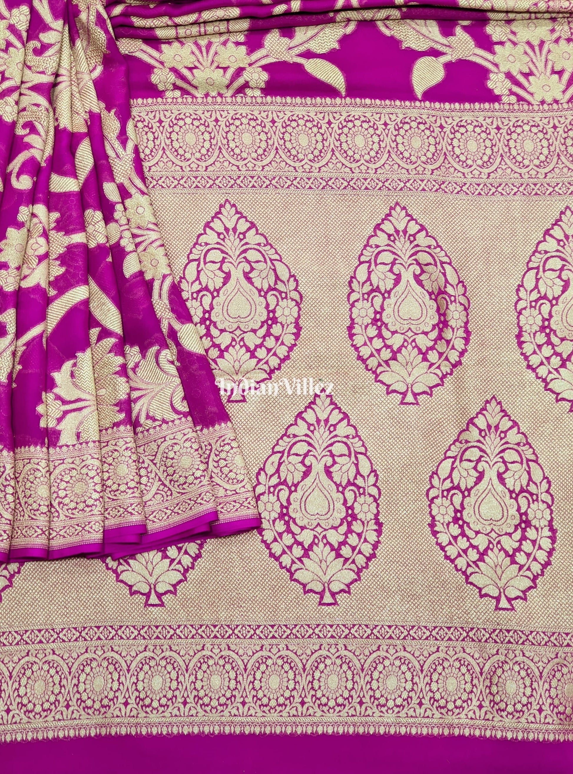 Purple Flower Theme Banarasi  Khaddi Georgette Saree