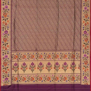Magenta Handwoven Banarasi Silk Saree With Floral Motifs