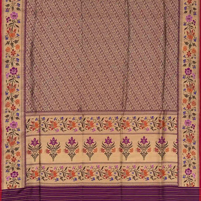 Magenta Handwoven Banarasi Silk Saree With Floral Motifs