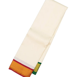 White Handloom Kanchipuram Korvai Silk Saree With Green & Red Border