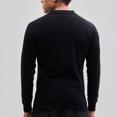 Black Zipper Knitted Polo T-Shirt