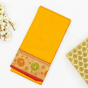 Yellow Handloom Plain Banarasi Silk Saree With Red Border