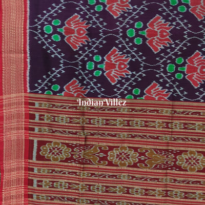 Dark Magenta Lotus Design Odisha Ikat Khandua Silk Saree