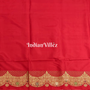 Red Floral Motif Designer Banarasi Katan Silk Saree