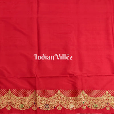 Red Floral Motif Designer Banarasi Katan Silk Saree