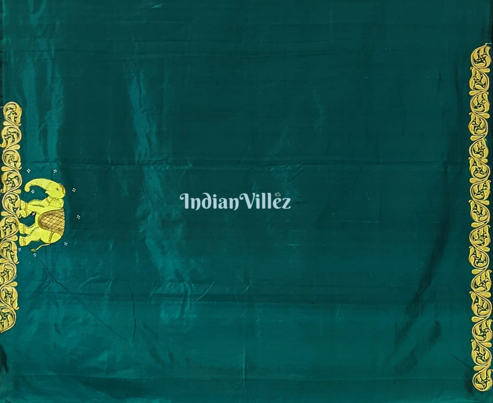 Bottle Green Shree Ganesh Pattachitra Saree