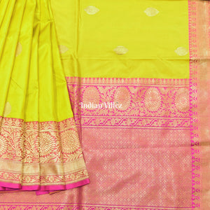 Yellow Pink Designer Banarasi Katan Silk Saree