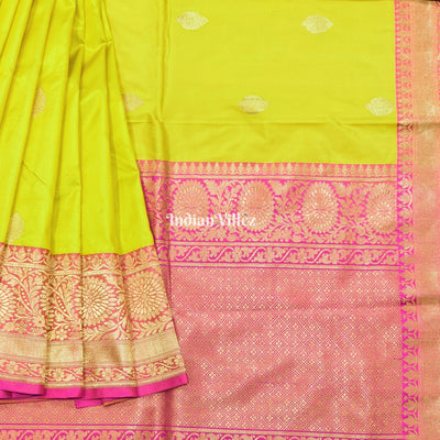Yellow Pink Designer Banarasi Katan Silk Saree