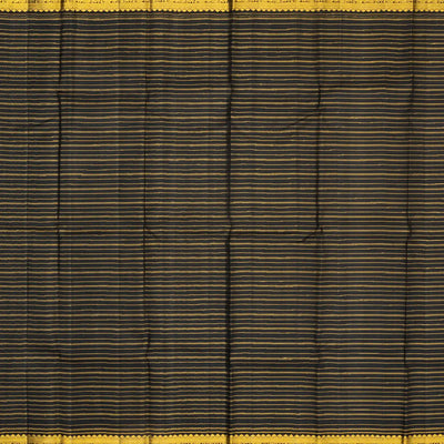 Black Handloom Kanchipuram Silk Saree With Beldari Stripes