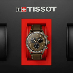 CHRONO XL Men Quartz Khaki Dial Chronograph Leather Watch T1166173609200
