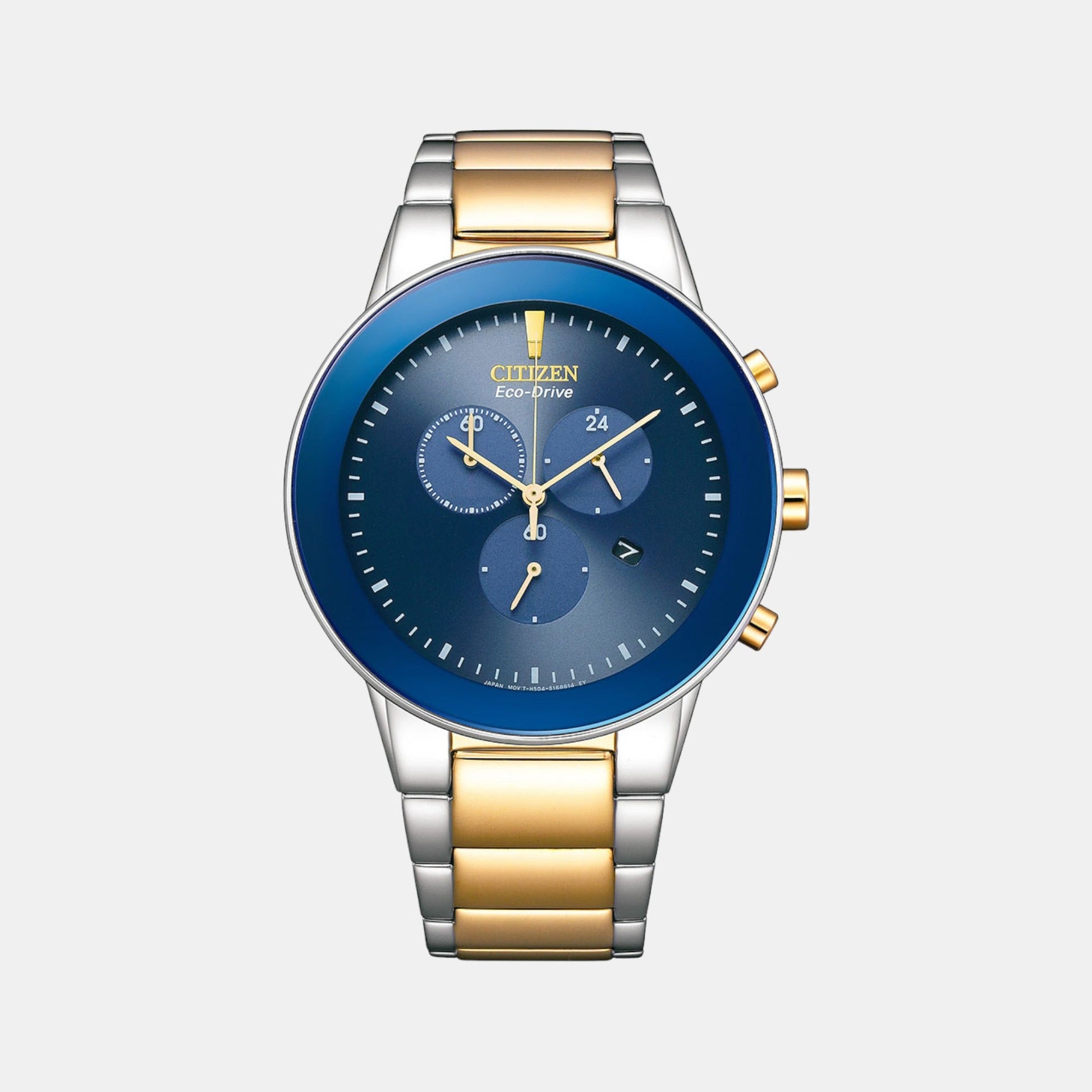 Axiom Men Eco-Drive Blue Dial Chronograph Stainless Steel Watch AT2244-84L