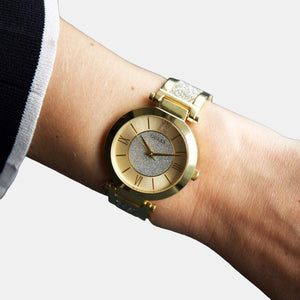 Aurora Women Quartz Gold Dial Analog Stainless Steel Watch W1288L2