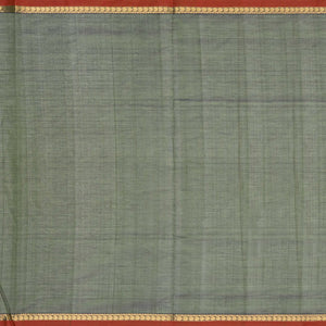 Dark Green Handloom Silk Cotton Saree With Checks