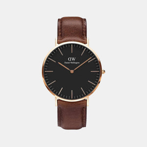 Classic Men Quartz Black Dial Analog Leather Watch DW00100125K
